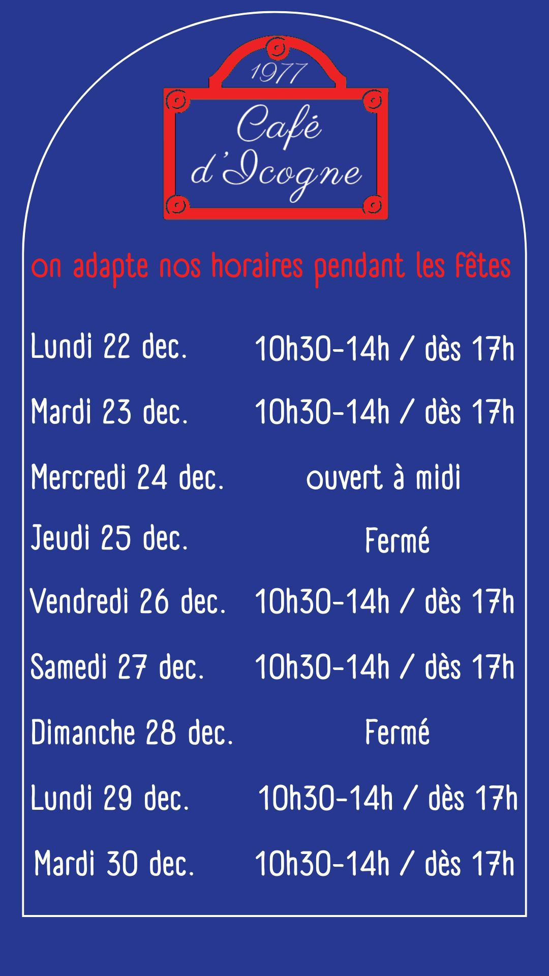Horaires des fêtes